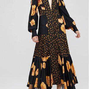 NWT Acler Elton - Black and Orange Floral Long Sleeve Dress